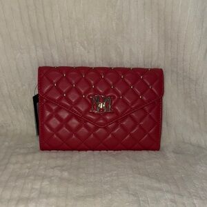 Badgley Mischka Red Quilted Crossbody with Gold Studs & Chain